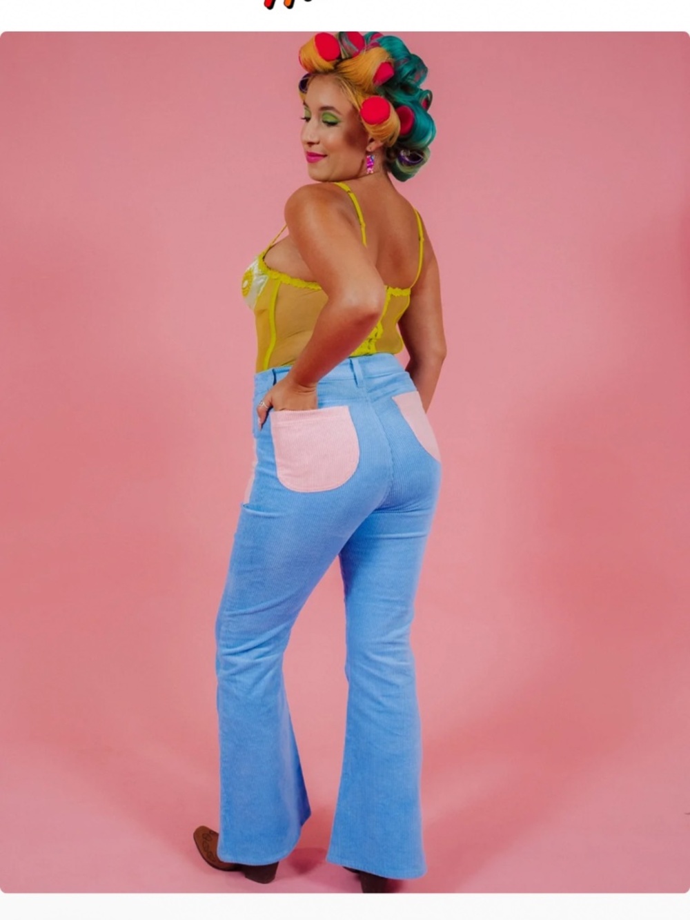 NWT Hammies High Waisted Blue and Pink Corduroy Bell Bottoms